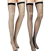 Zhanmai 2 Pairs Women's Fishnet Thigh High Stockings Black over Knee Fishnet Stocking for Women