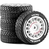 RCMMTING 12mm Hex RC Drift Wheels and Rally Tires, 60mm OD, White | Compatible with Arrma Mojave Grom, Tamiya, MJX, Traxxas, 1/14 1/16 1/18 RC Cars, 2.36in OD Rally Drift Tires and Wheels Set