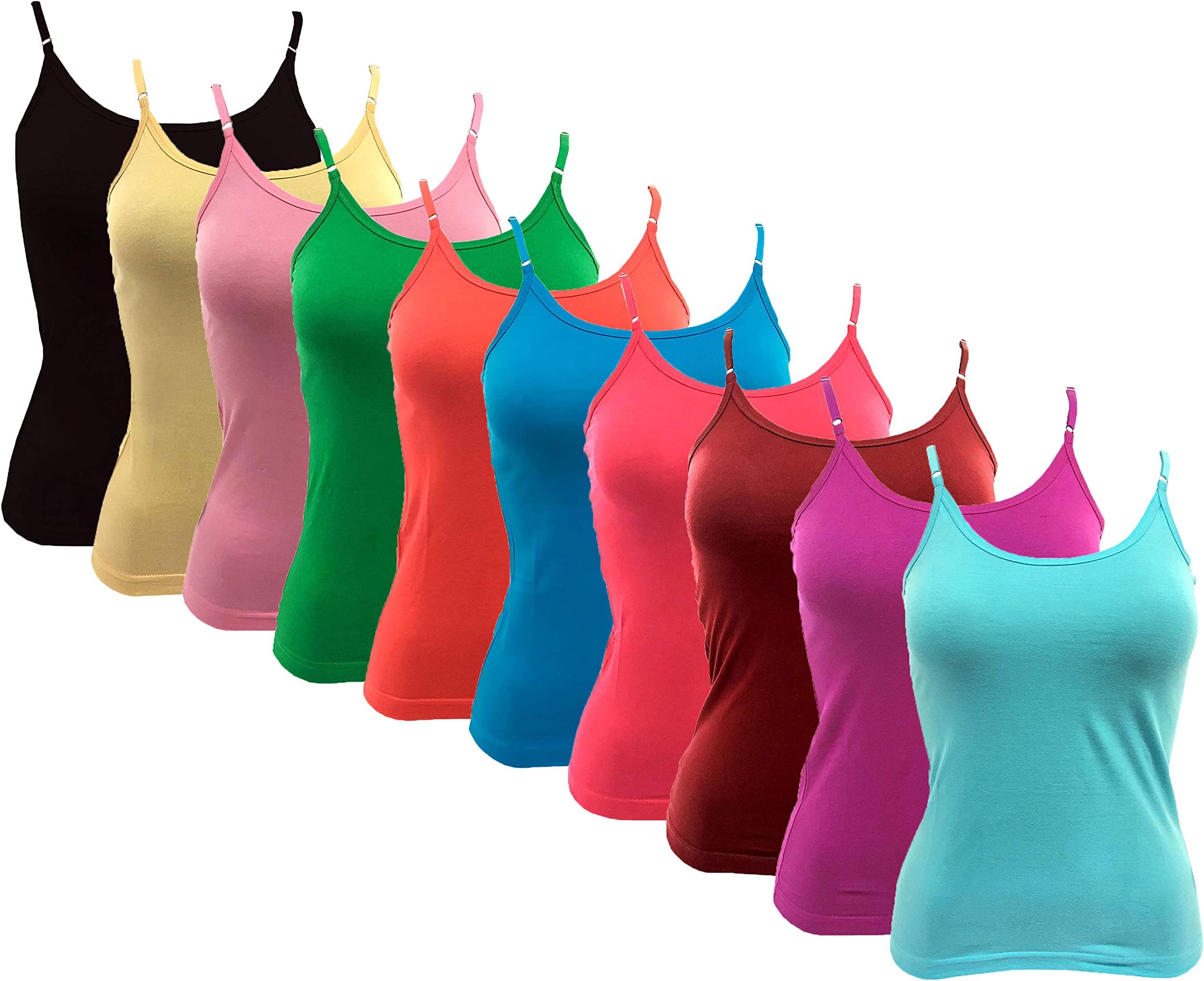 Elk Women's Ladies Adjustable Strap Slip Camisole Spaghetti Top Innerwear 10 Pieces Combo Pack