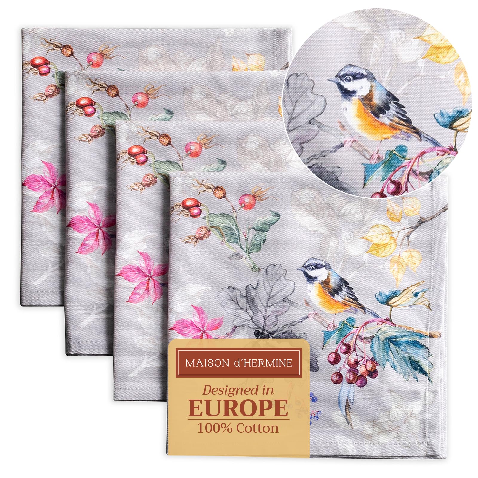 Maison d' Hermine Cloth Napkins Set of 4 100% Cotton for Christmas Decorations Everyday Reusable Square Autumn Napkins Cloth Washable Dinner Party Wedding (Equinoxe - Grey, 45 CM x 45 CM)