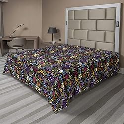 Ambesonne Colorful Flat Sheet, Feminine Floral