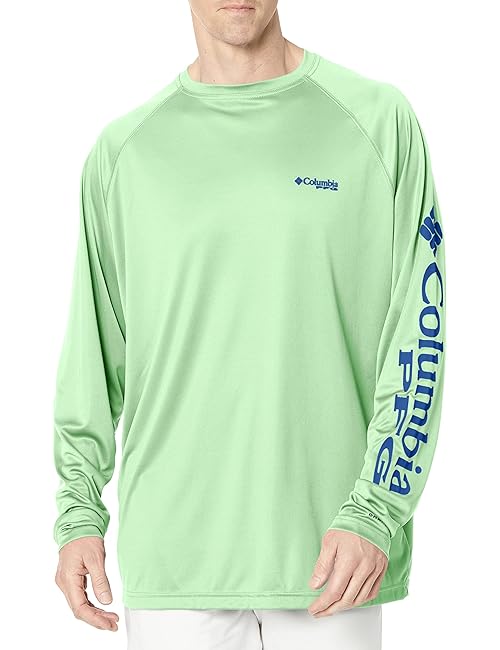 Columbia Men's Terminal Tackle Long Sleeve Fishing Shirt, Key West/Vivid Blue Logo, 5X