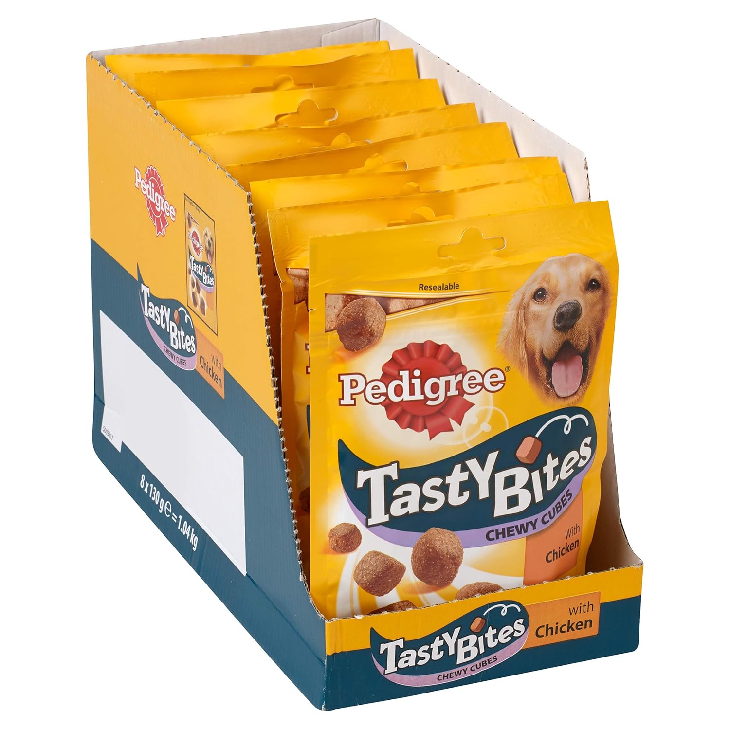 Pedigree Tasty Bites Dog Treats Chewy Cubes with Chicken, 130 g (Pack