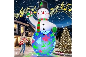 ZUKAKII 12FT Giant Christmas Inflatables Decorations Snowman Built-in Music & 360° Rotation 3-Color LED Lights, Huge Christmas Blow Up Yard Decoration Outdoor for Xmas Garden New Year