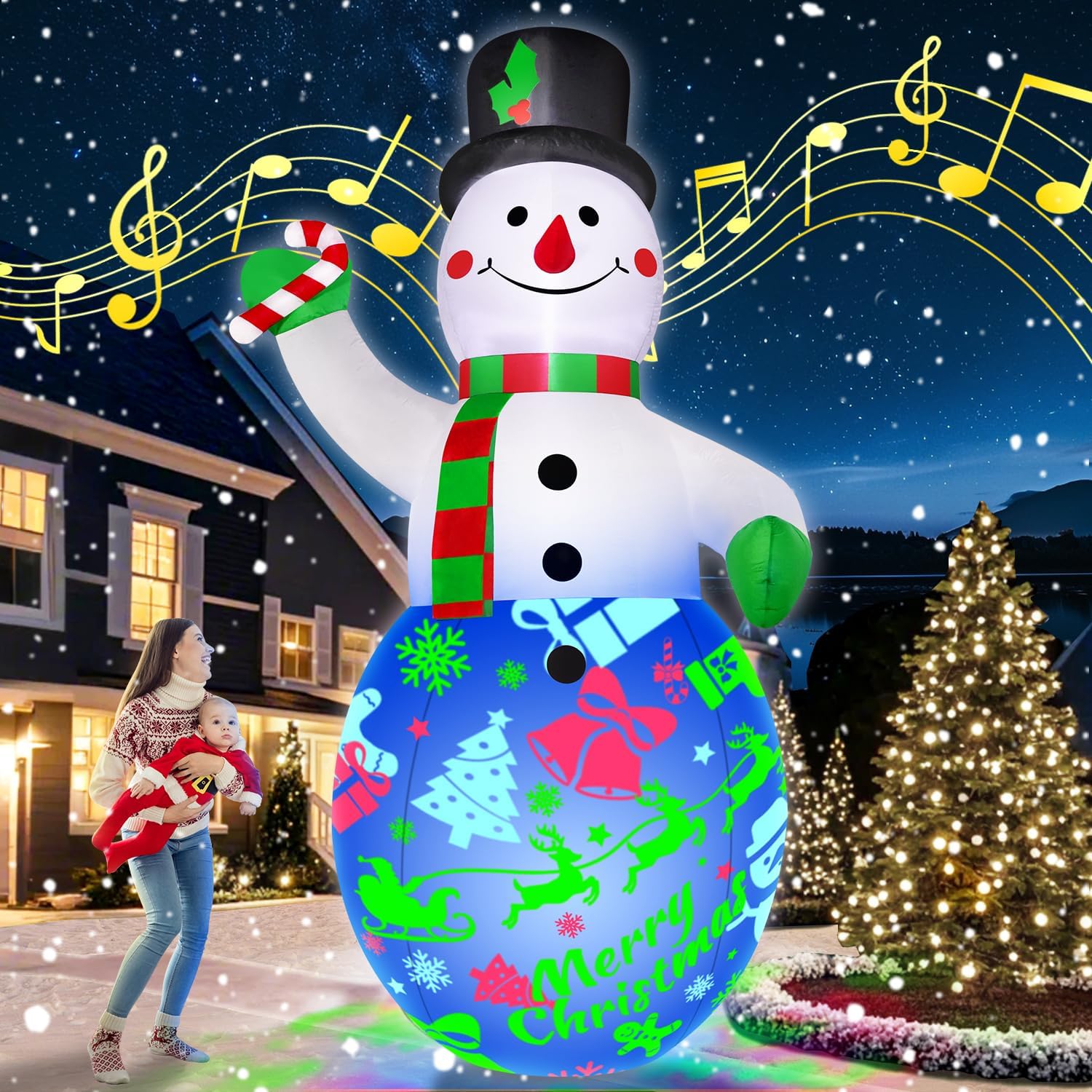 Photo 1 of 12FT Giant Christmas Inflatables Decorations Snowman Built-in Music & 360° Rotation 3-Color LED Lights, Huge Christmas Blow Up Yard Decoration Outdoor for Xmas Garden New Year