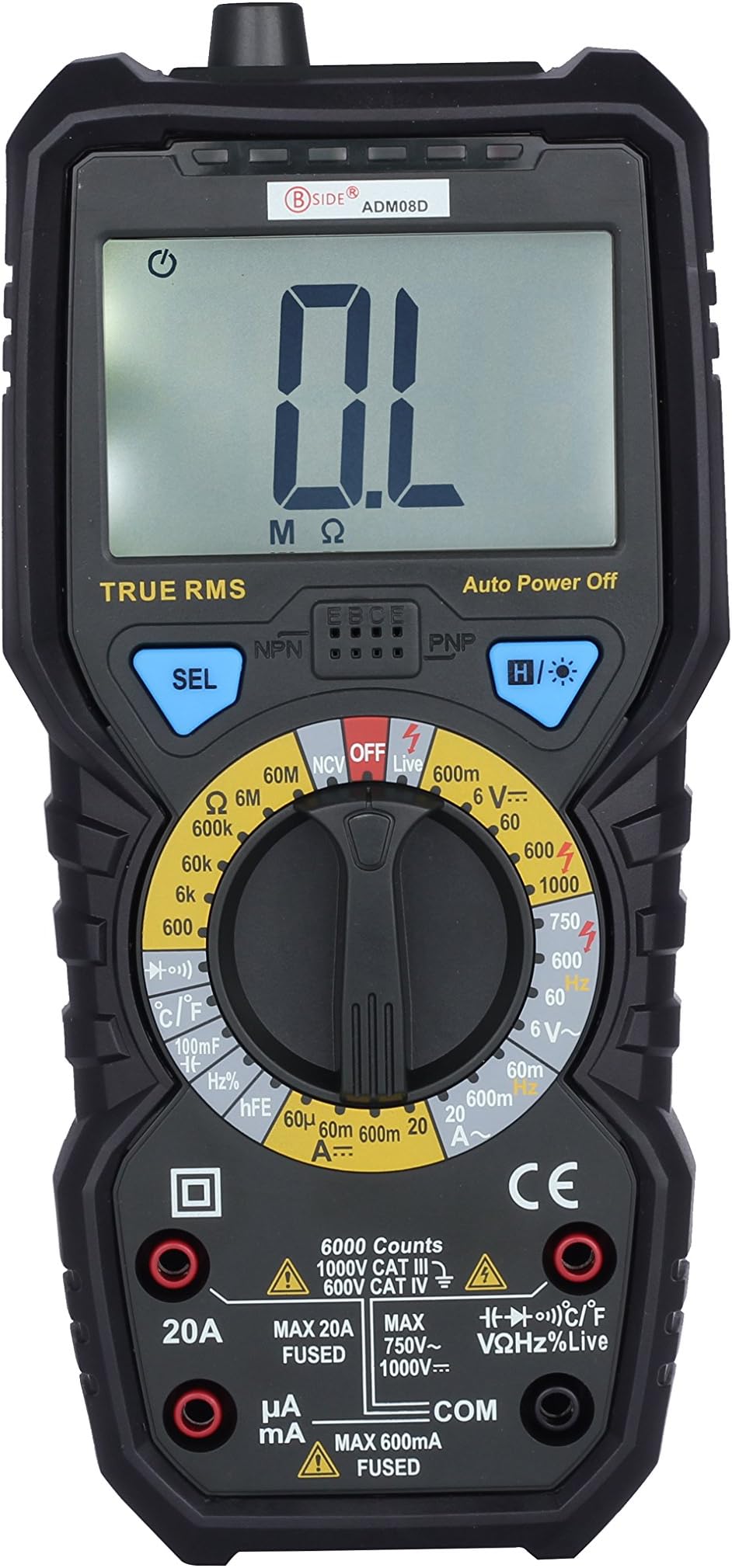 AimoTek ADM08D True RMS Multimeter Digital Meter Color LED NCV Temperature Frequency Capacitance Tester with Light