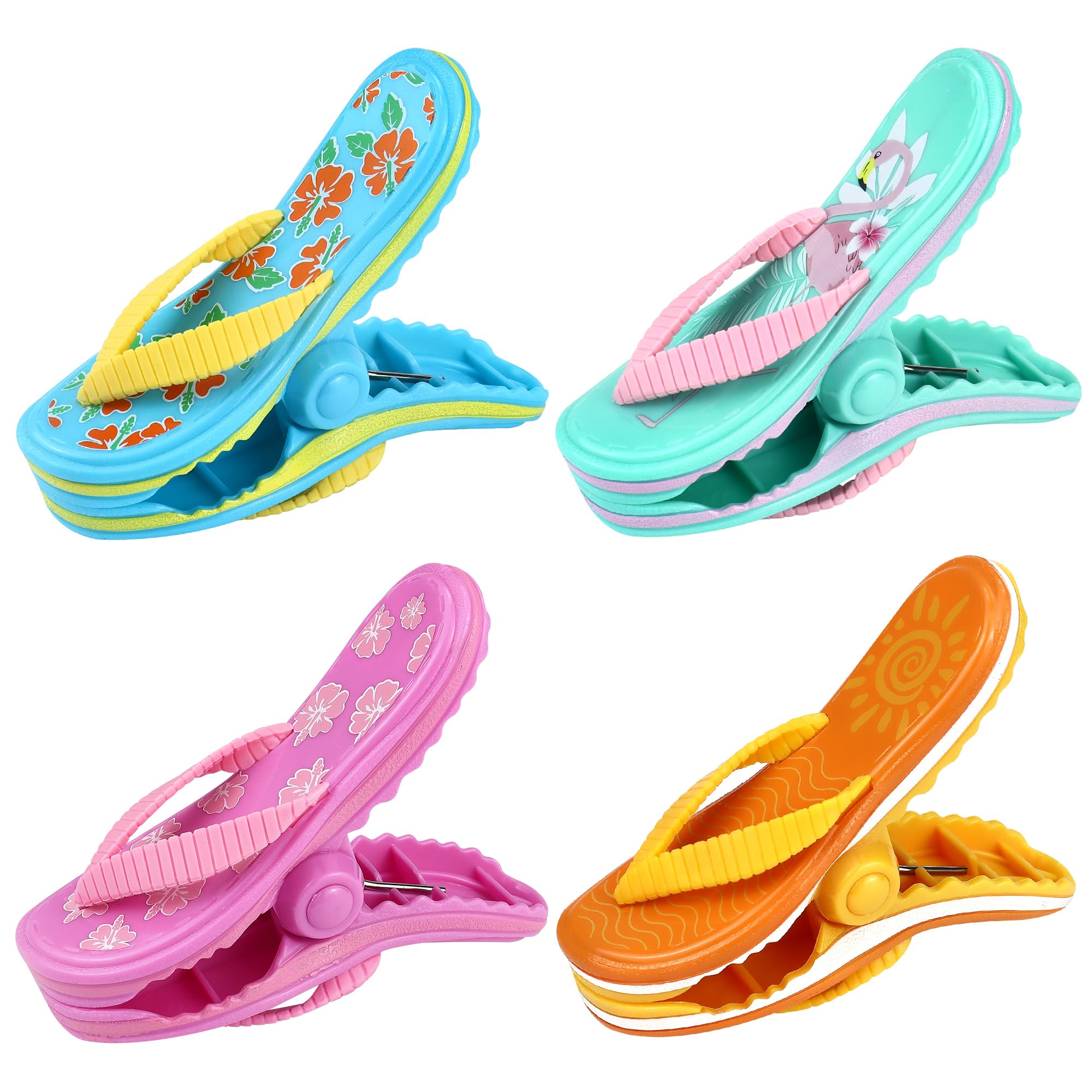 Towel Clips for Sun Loungers 4 Pcs Beach Towel Clips Multicolor Large Plastic Laundry Clip Clothes Pegs, Duvet Clips, Slipper Shape Towel Pegs for Sun Lounger Beach Chairs Home Pool