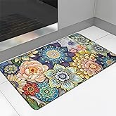 Tubeamin Floral Kitchen Rug Mat for Floor Boho Cushioned Anti-Fatigue Mat Non-Slip Standing Desk Waterproof Comfort Floor Mat for Sink, Office, Laundry, 17.3x39 Inch