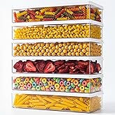 ZENFUN 6 Pc Pasta Containers with Lids for Pantry, Airtight Spaghetti Noodle Holder, Plastic Food Keeper for Fridge Kitchen Cabinet, 3" x 11" x 2", BPA-FREE