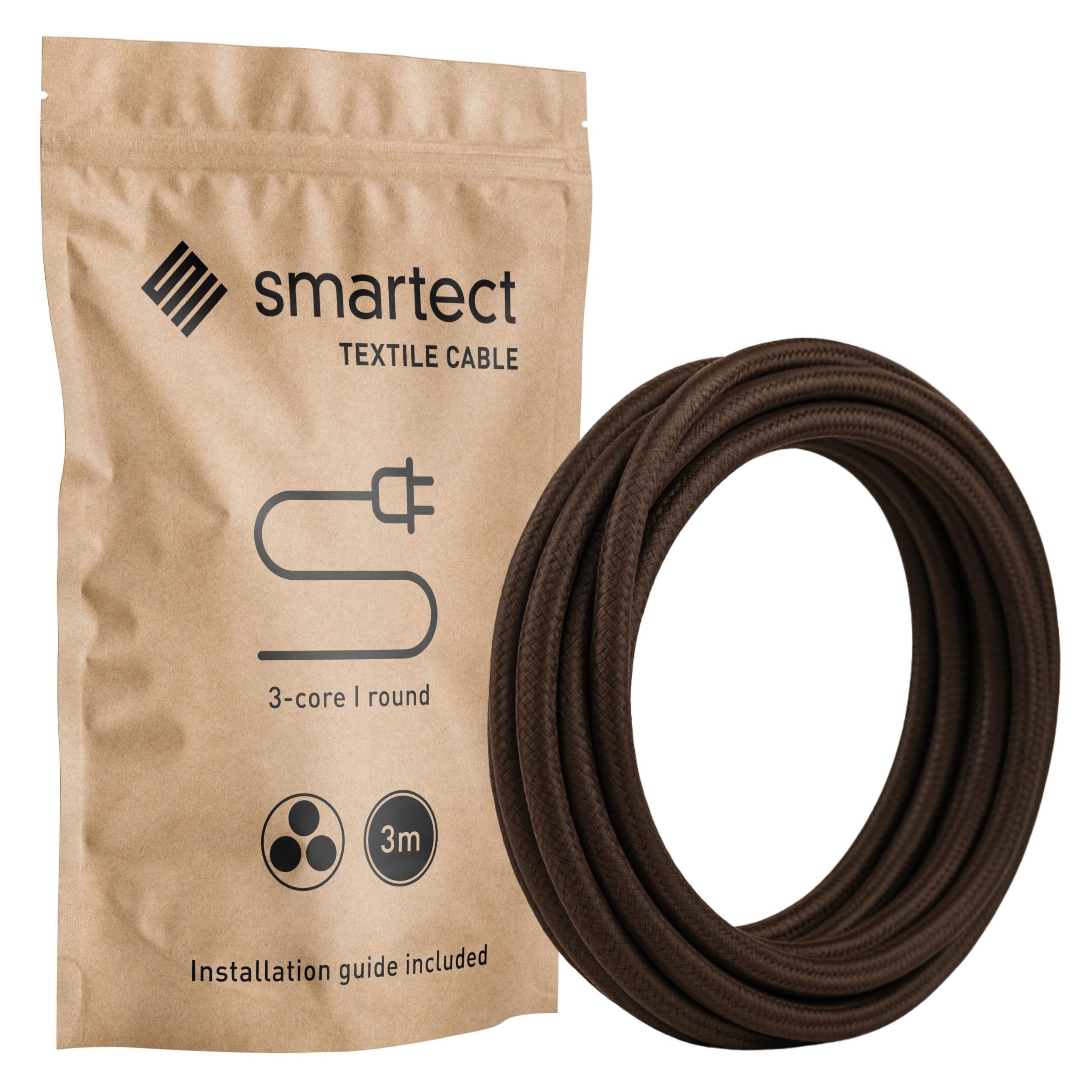 smartect Braided Cable, Brown, 3 Metres 3 Core Electrical Cable (3 x 0.75mm²) Vintage Fabric Electrical Wire for your DIY project — image 1