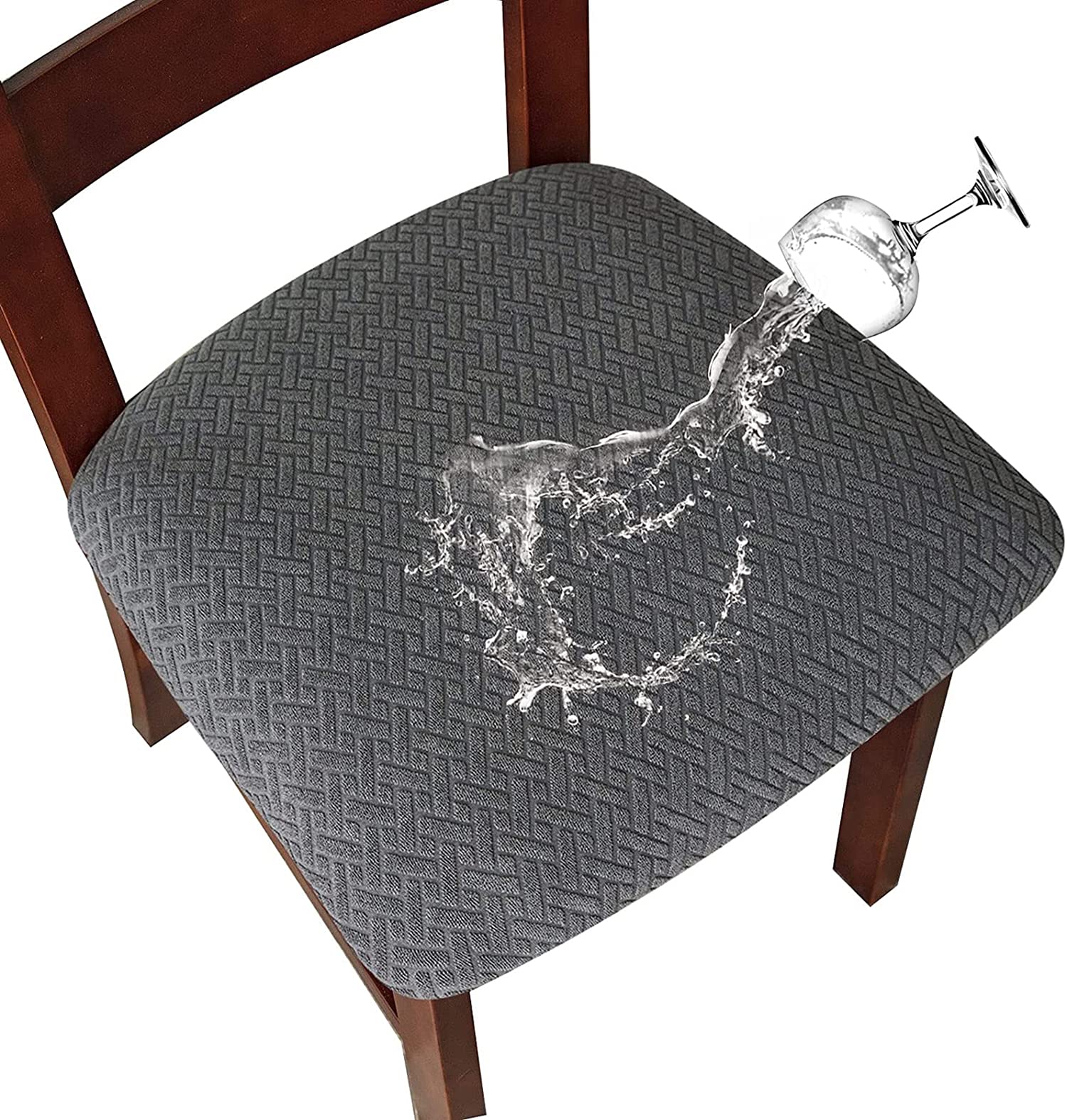 LANSHENG Waterproof Dining Chair Seat Covers Set of 4, Stretch Chair Seat Covers, Removable Washable Kitchen Chair Protector Slipcovers for Dining room Restaurant Hotel (Set of 4, Grey)