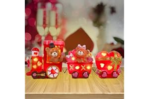 Adroiteet Valentine's Day Tabletop Decorations, Resin Valentine Train with LED Lights, Love Red Heart Bear Table Centerpiece Decor for Home Kitchen Room