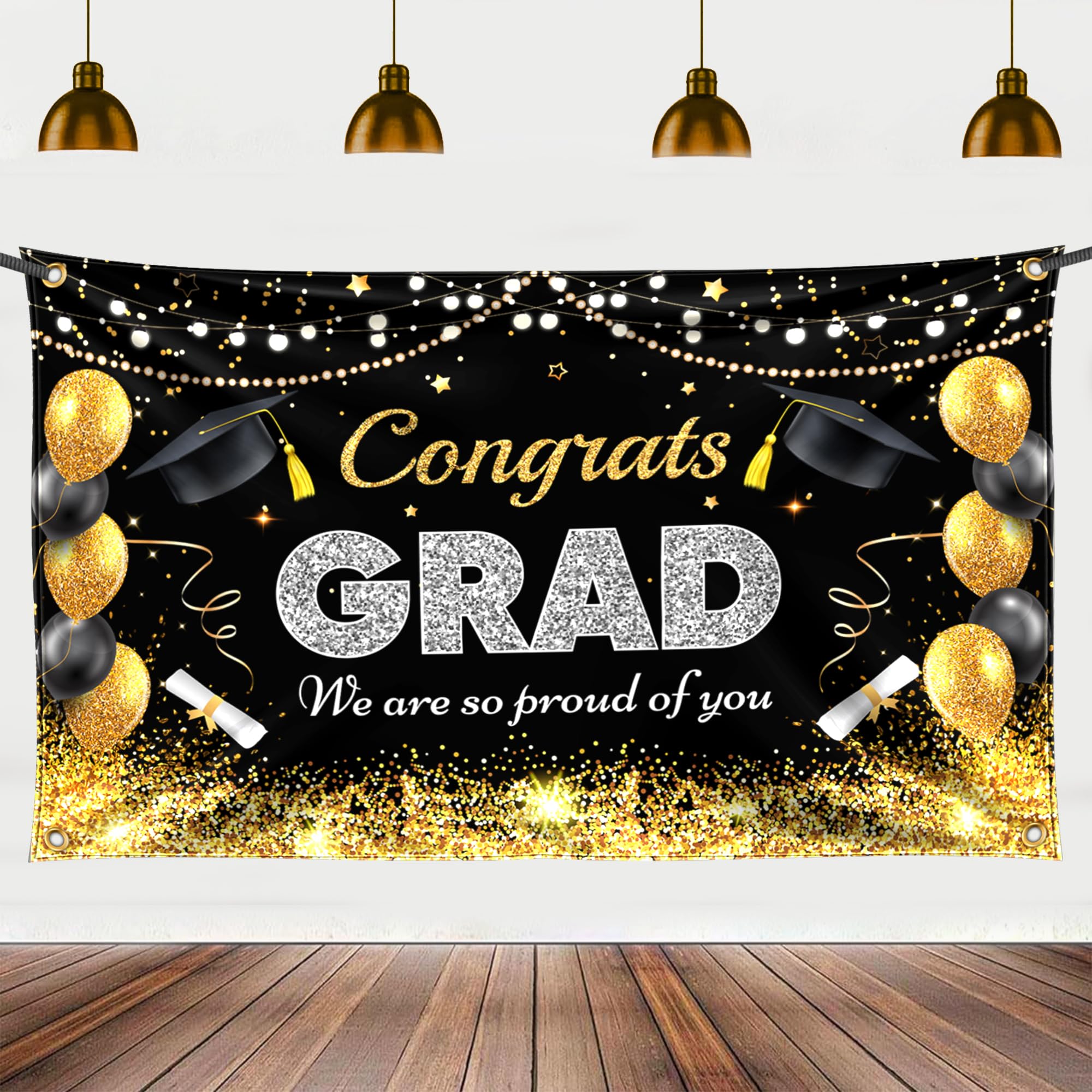 Photo 1 of XtraLarge Congrats Grad Graduation Banner - 72x44 Inch, Congrats Grad Banner | College Graduation Decorations 2025, Grad Party Decorations 2025 Backdrop