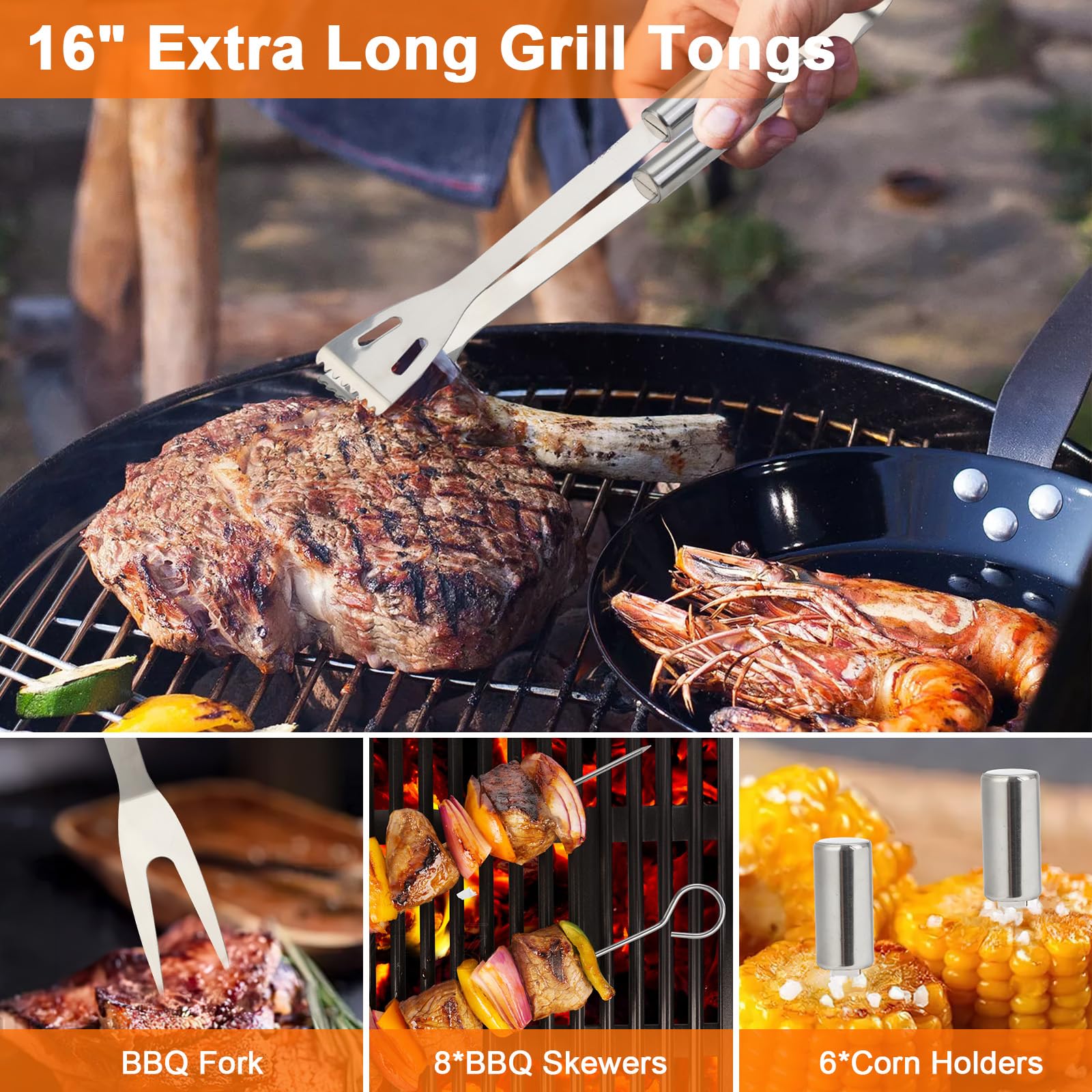Anpro 21 PCS Grilling Accessories Grill Kit- Grill Set, Grilling Utensil Set, BBQ Accessories, BBQ Kit, BBQ Grill Tools, Grilling Gifts for Father's Day, Smoker, Camping, Kitchen