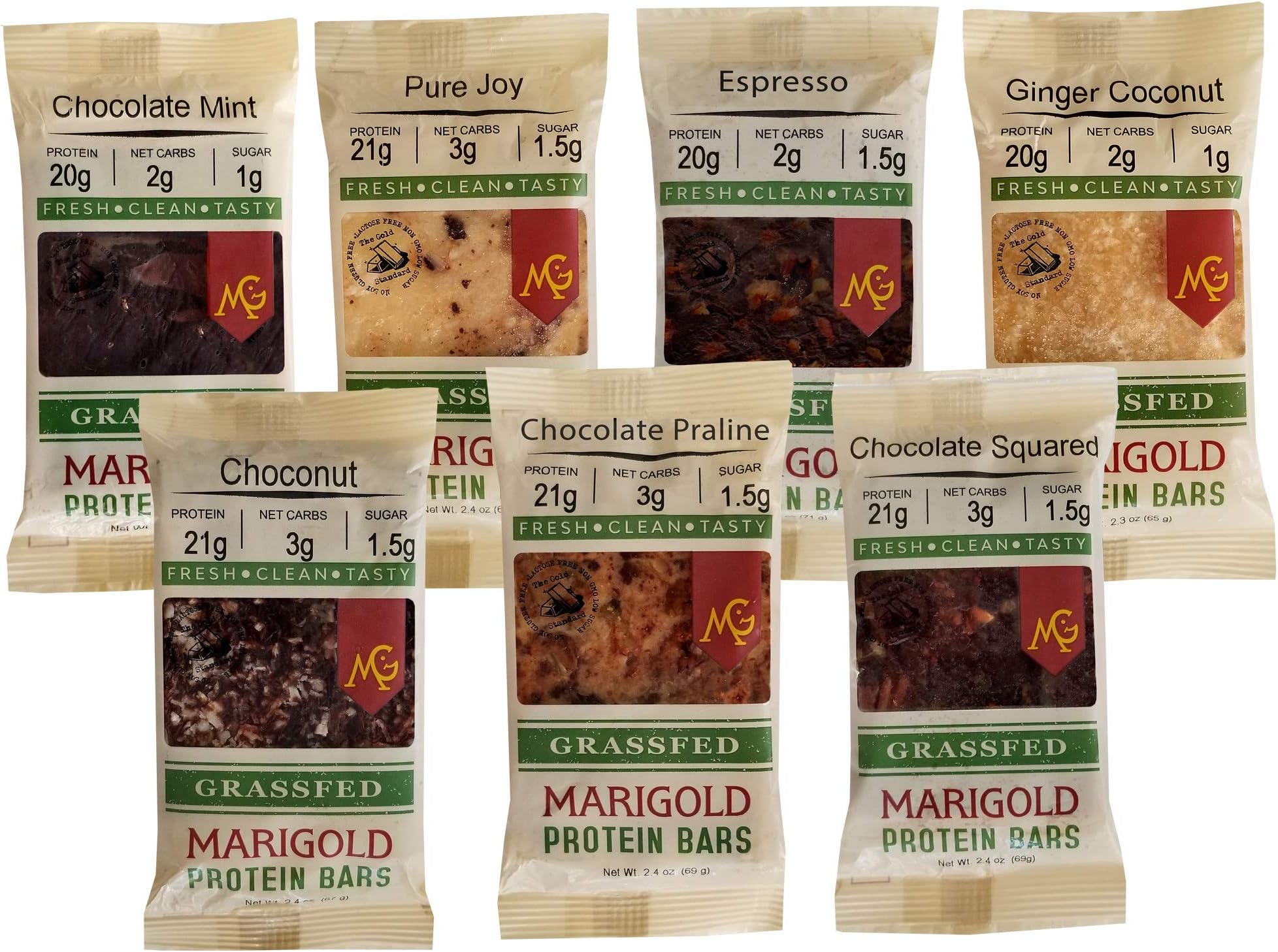 Keto (2-3 NET CARB) Protein Bar by MariGold - Amazing Taste Ketogenic Snacks - Organic Fats, 1 g Sugar, 21 g Protein GRASS FED Whey - Non GMO. Made Fresh, Ships Fresh. (12 bars)