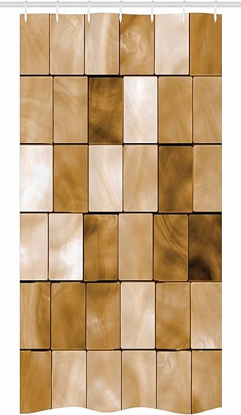 Beige Stall Duschvorhang Von Ambesonne Faded Fliesen Holz Cubes Quadrate Geometrische Inspiriert Moderne Simple Urban Boho