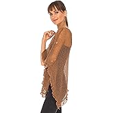 SHU-SHI Womens Sheer Poncho Shrug Lightweight Knit Ruffle Pullover Sweater Top