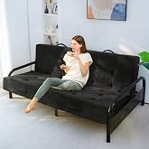 MAXYOYO Foldable Mattress, 8-Inch Tufted Futon Mattress with Handles | Tufted Floor Sofa Bed and Versatile Mattress, Carry Handles for Living Rooms or Guest Rooms, Frame Not Included, Black