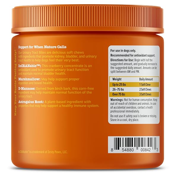 ZESTY PAWS CRANBERRY SUPPLEMENT FOR DOGS – BLADDER CONTROL FOR DOGS – URINARY TRACT SUPPORT – CRANBERRY CHEWS WITH D-MANNOSE, VITAMIN B6 & L-ARGININE – IMMUNE & GUT SUPPORT – BACON – 90 COUNT