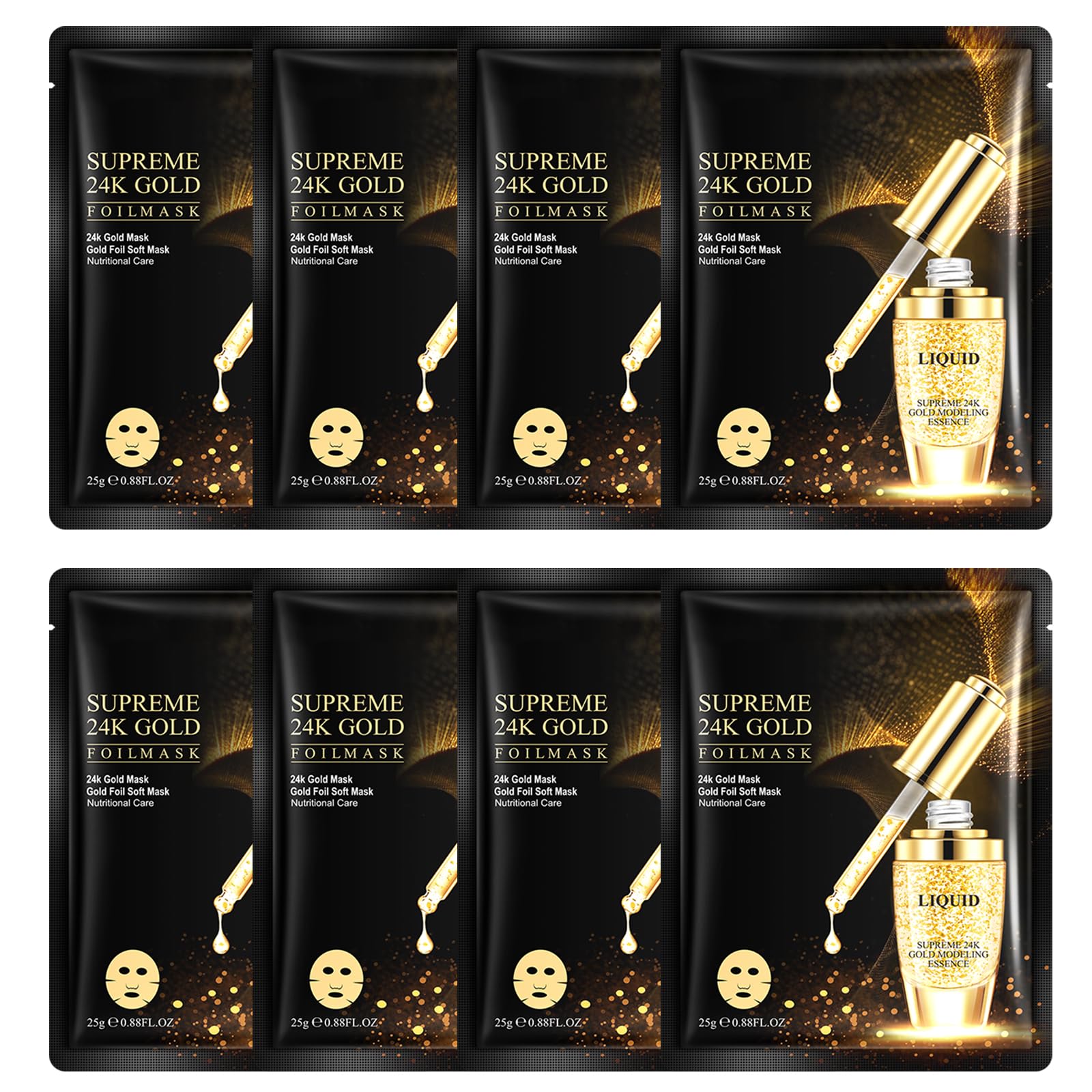 8Pcs Collagen Gold Face Mask 24K, Vegan Gold Face Mask | Anti-Aging, Anti-Wrinkle, Moisturising | Reduces Fine Lines, Dark Circles And Puffy Eyes