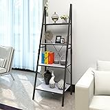 Lifewit Leaning Ladder Bookshelf, 4 Tiers Bookcase Display Wall Storage Shelf Unit, Carbon Steel
