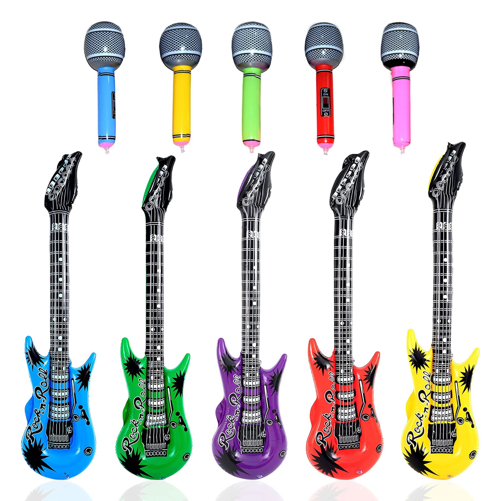 VIKSAUN 10 Pieces Inflatable Musical Instrument Inflatable Guitar Inflatable Microphone Rock Star Balloon Set Party Supplies Christmas Birthday Party Gifts 80s Hawaiian Summer Party(10 pcs)