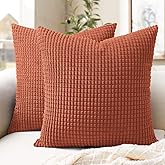 Softalker Fall Decorative Throw Pillow Covers 20 x 20 Inch, Set of 2, Thanksgiving Autumn Harvest Super Soft Corduroy Boho Striped Pillowcases for Couch Sofa Living Room Bed Home Decor, Burnt Orange