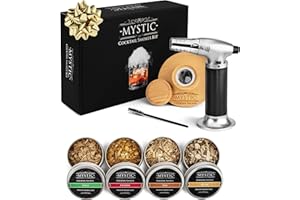 MYSTIC COCKTAIL SMOKER Whiskey Smoker Kit with Torch – Four Flavors of Wood Chips – Bourbon, Cocktail Smoker Kit, Drink Smoker, Old Fashioned Smoker Kit, Whiskey Christmas Gifts for Men, Dad, Husband (Without Butane)
