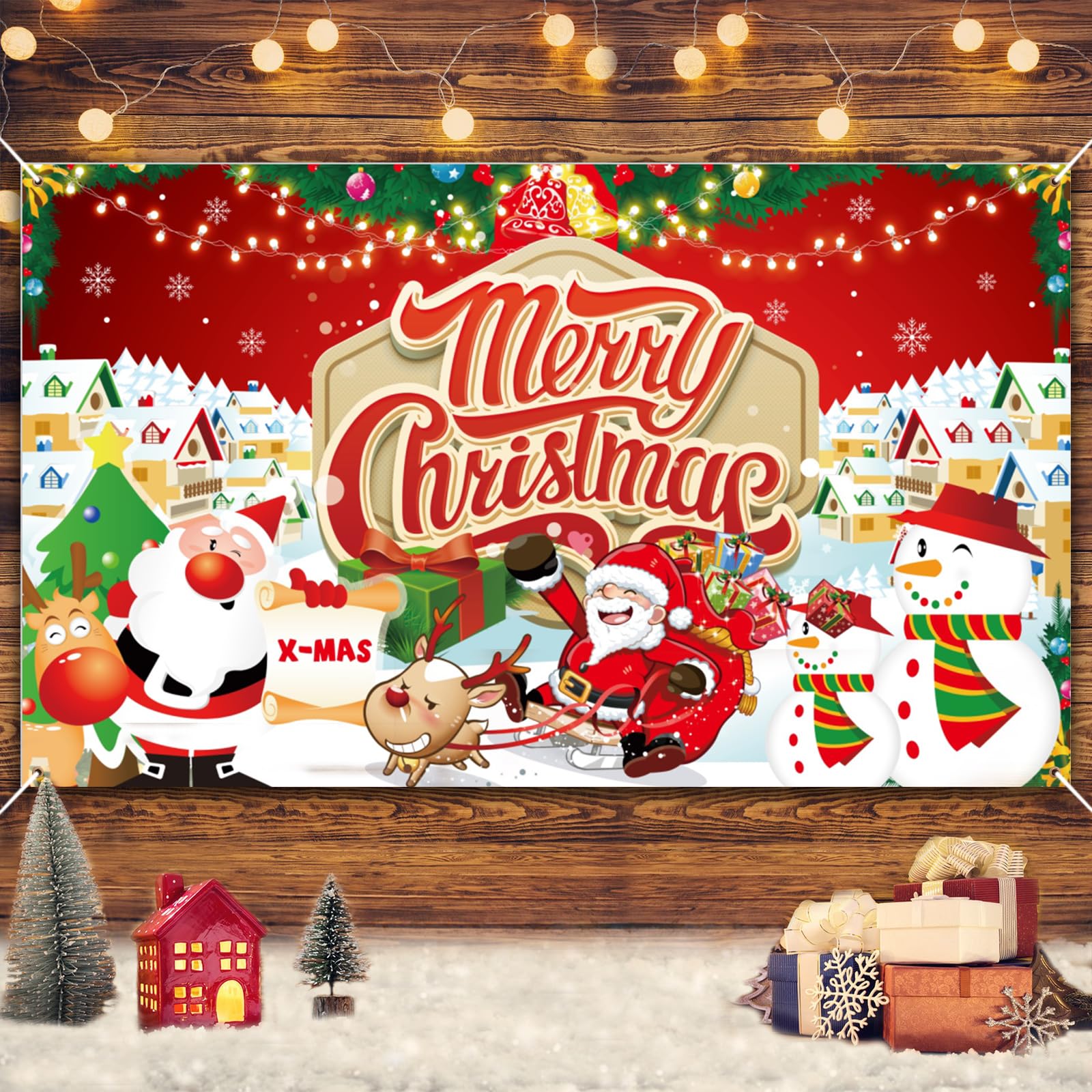 Auliuse Christmas Backdrop Banner for Party Decoration, Merry Christmas Background for Winter, New Year & Xmas Eve Family Party Supplies