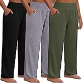 Neer 3 Pack Women Plus Size Wide Leg Yoga Pants High Waist Sweatpants Plus Size Palazzo Pants Lounge with Pockets
