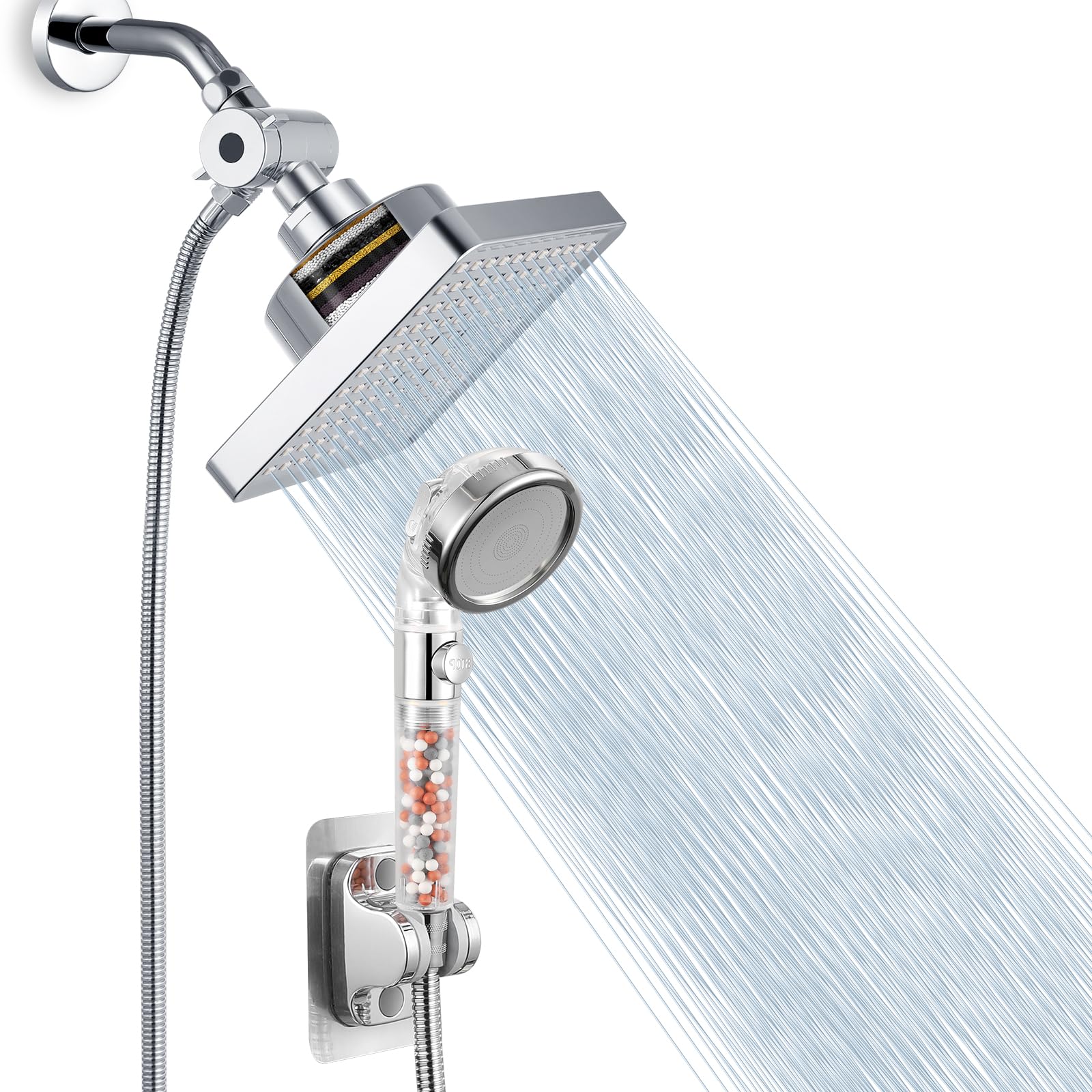 Photo 1 of Nuodan Filtered Shower Head with Handheld Combo, High Pressure Rain Showerhead Filter for Remove Chlorine and Harmful Substances, with Self-adhesive Holder/59" Hose, Chrome