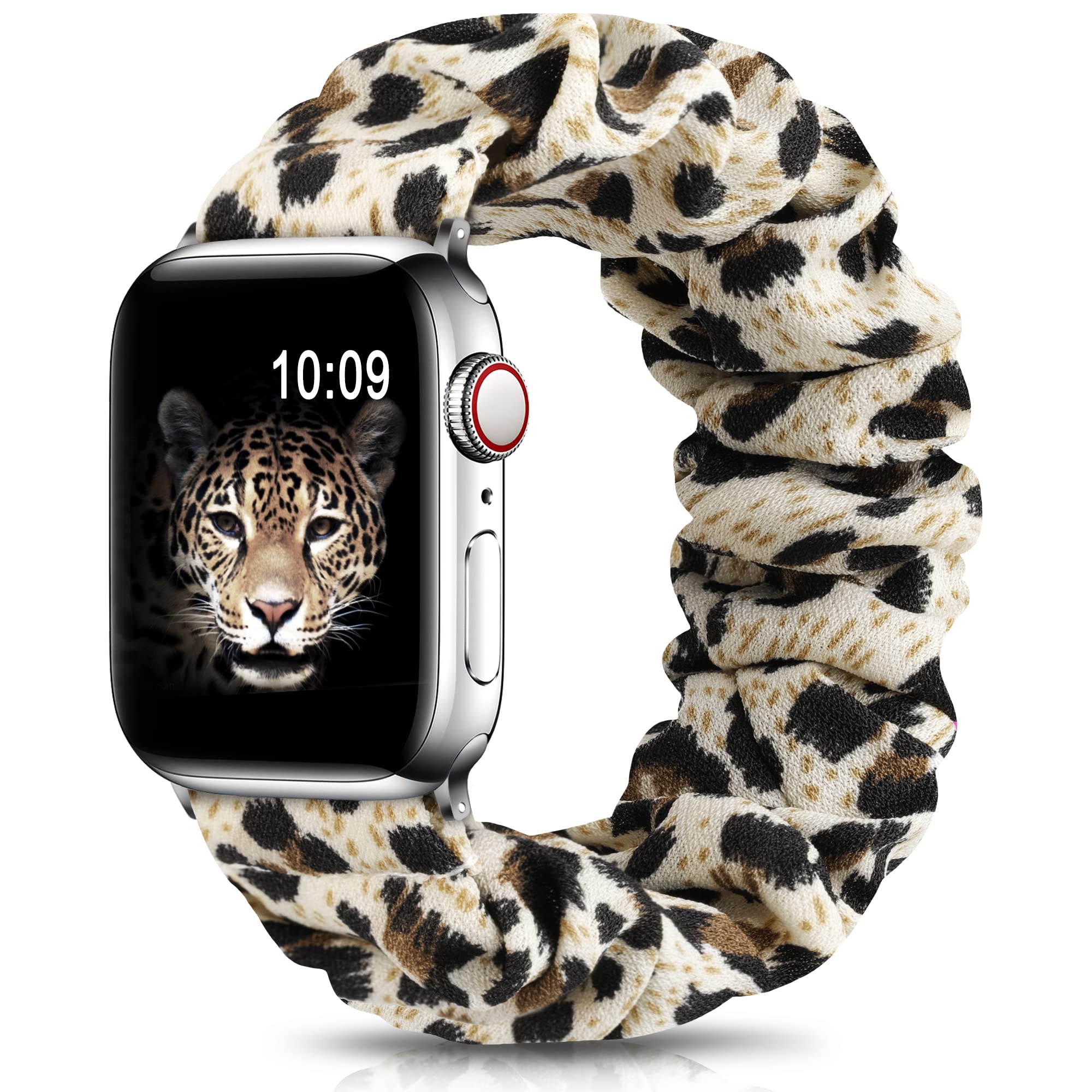 DigiHero Compatible for Apple Watch Straps Scrunchie 40mm 42mm 44mm 41mm 38mm 45mm 46mm, Soft Printed Elastic Solo Loop Straps Women Compatible with iwatch Series 11 10 9 8 7 6 5 4, SE 3 2 1,Leopard — image 1