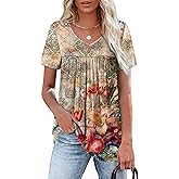WEESO Womens T Shirts Short Sleeve Pleated Dressy Casual V Neck Summer Tops Blouses