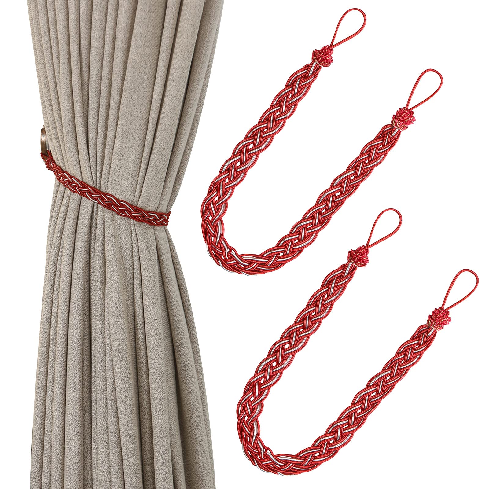 Hand Knitting Curtains Tied Rope Simple Type Curtain Tie Backs and Accessories (Wine Red)