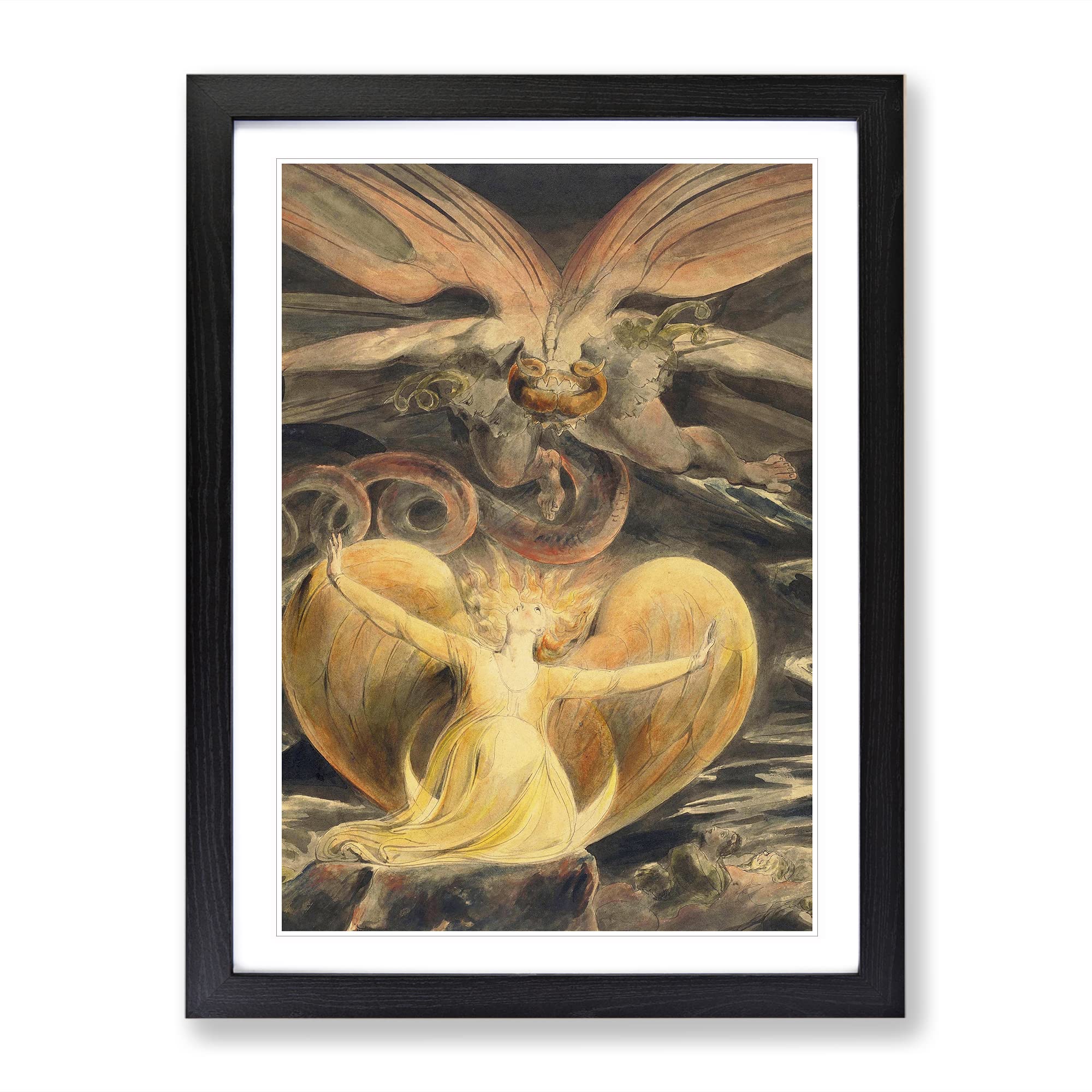 The Great Red Dragon By William Blake Classic Painting Framed Wall Art Print, Ready to Hang Picture for Living Room Bedroom Home Office Décor, Black A4 (34 x 25 cm)