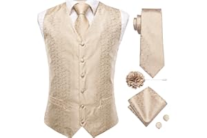 Hi-Tie Mens Silk Suit Vest Jacquard 5PCS Necktie Pocket Square Cufflinks Lapel Pin Formal Wedding Tuxedo