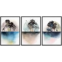 SIGNWIN 3 Piece Framed Canvas Wall Art Trees and Abstract Moon Landscape Canvas Prints Home Artwork Decoration for Living Room,Bedroom - 16