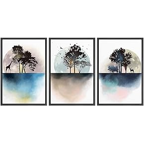 SIGNWIN 3 Piece Framed Canvas Wall Art Trees...