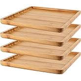 MUKLEI 4 Pack 11.8 Inches Square Bamboo Tray, Natural Bamboo Serving Platter, Bamboo Serving Tray for Coffee, Tea, Fruits, Cheese
