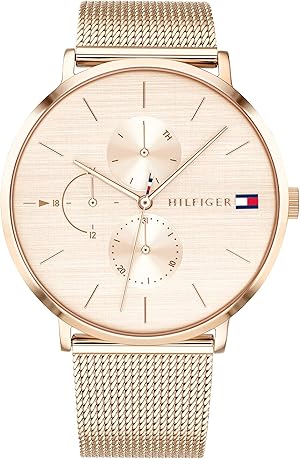 Tommy Hilfiger Multi Zifferblatt Quarz Uhr für Damen mit Roségoldfarbenes Edelstahl-Mesh-Gliederarmband - 1781944