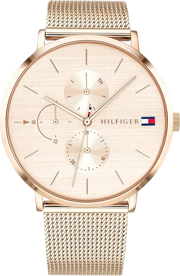 Tommy Hilfiger Multi Zifferblatt Quarz Uhr für Damen mit Roségoldfarbenes Edelstahl-Mesh-Gliederarmband - 1781944