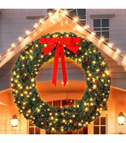 Amazon.com: 60 Inch Large Prelit Christmas Wreath with 300 Warm
