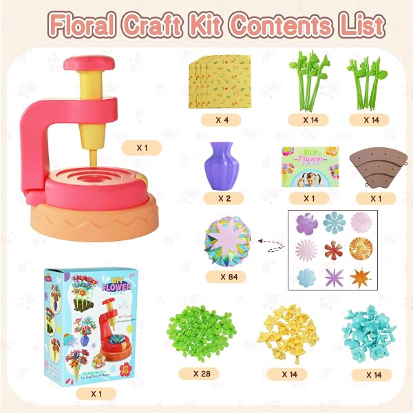 KEGOZ FLOWER MAKING MACHINE FOR KIDS, DIY FLOWER CRAFT KIT WITH FLOWER MAKER, ARTS AND CRAFTS FOR GIRLS AGES 4-6-8, BIRTHDAY EASTER GIFTS FOR 4 5 6 7 8 9 YEAR OLD GIRLS, KIDS DIY BOUQUET MAKING TOY