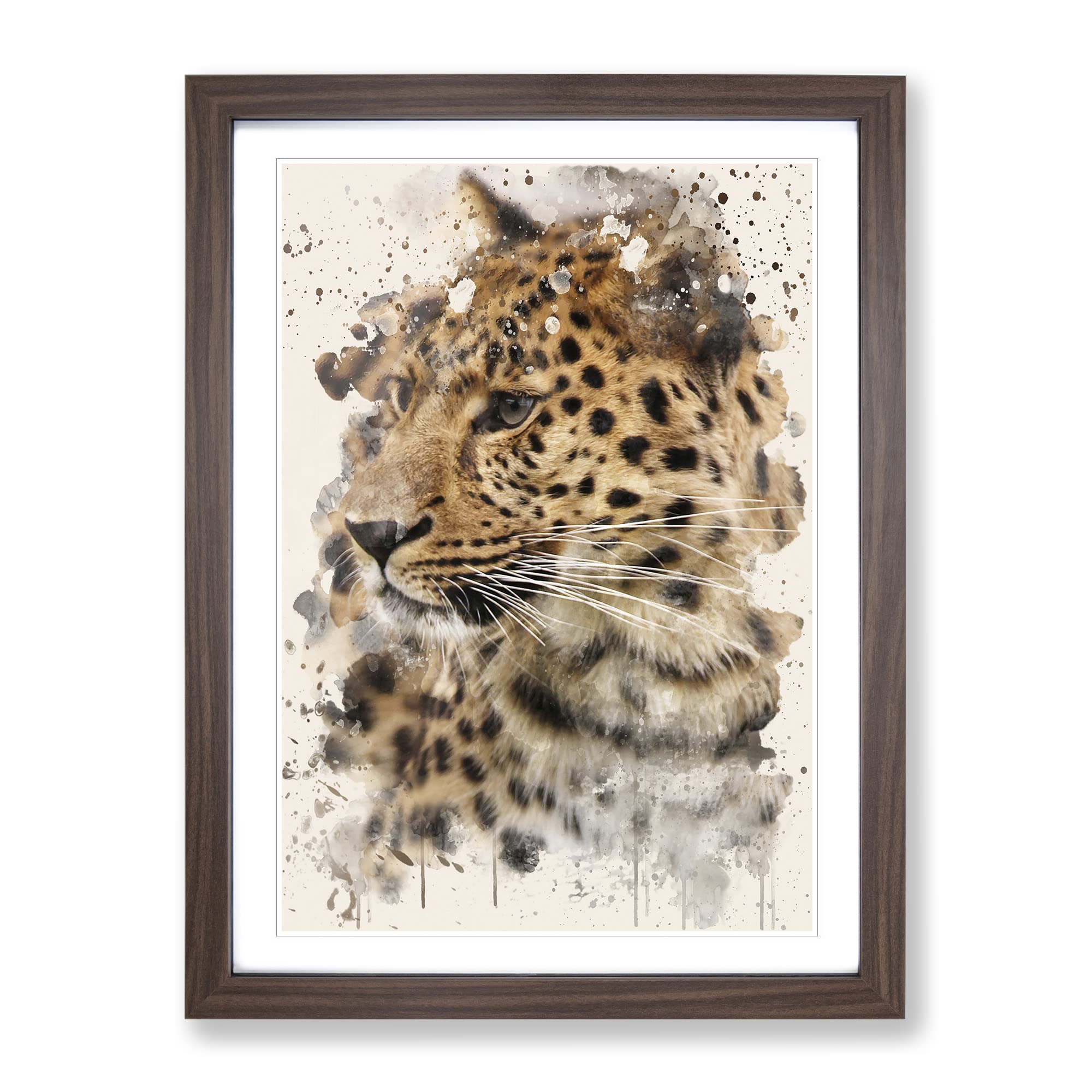 Lemodern Opard On Alert Modern Fc Framed Wall Art Print, Ready to Hang Picture for Living Room Bedroom Home Office Décor, Walnut A4 (34 x 25 cm)
