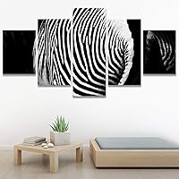 SIGNWIN 5 Panel Canvas Wall Art Animals Black and White Dramatic Duotone Expressionism Grey Modern Artwork for Home Decorations Ready to Hang - 60