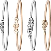 Bememo 4 Pieces 27'' Women Elastic Waist Belt Stretch Metal Dress Belt for Women, Silver and Gold