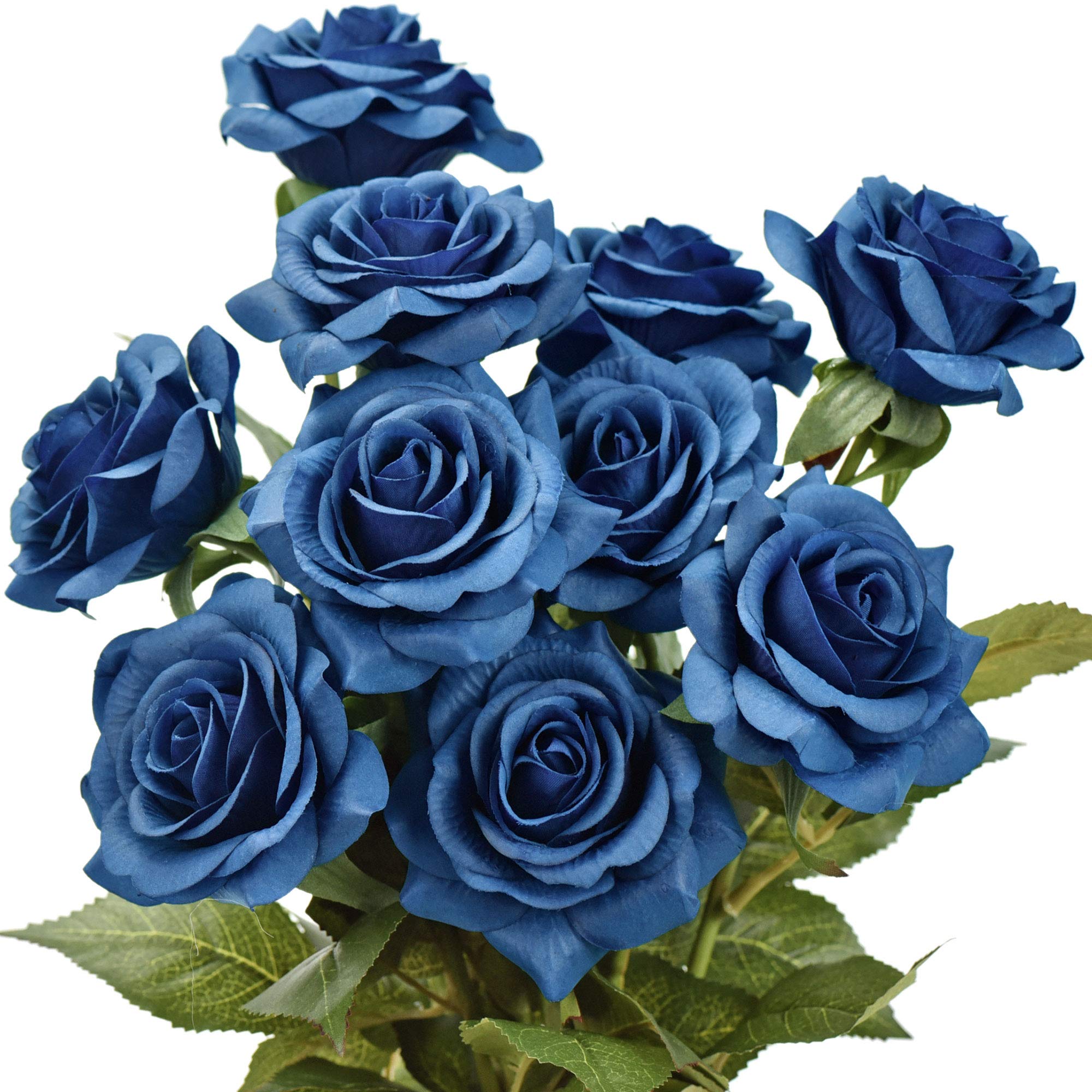FiveSeasonStuff 10 Stems Real Touch Roses Artificial Flowers Silk Roses ‘Fresh Like Petal Feel’ Home Centrepieces for Dining Table, Wedding Decorations & Bridal Bouquets (Royal Blue)