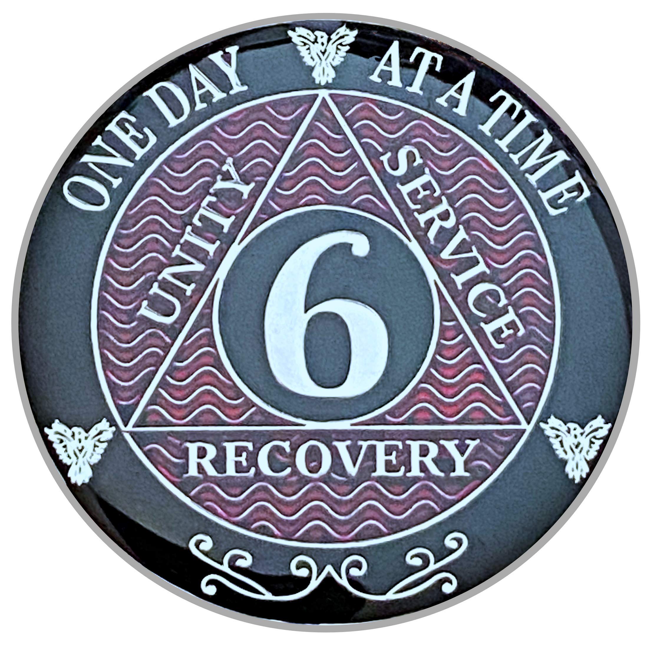 6 Year AA Coin Silver Color Plated Medallion, Recovery Chip, 12 Step Token, Alcoholics Anonymous Coin (RED, 6 Year AA Coin)