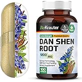 BIO KRAUTER Dan Shen Root Capsules - 1200 mg Strength - 100 Red Sage Caps - Antioxidant Source - Salvia Miltiorrhiza Root - Vegan