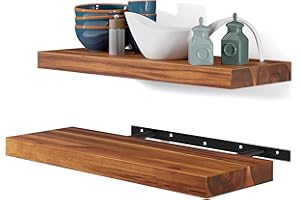 BATODA Set of 2 Acacia Wood Floating Shelves Wall Mounted – Rustic Farmhouse Wooden Wall Storage Shelf Bedroom, Kitchen, Home